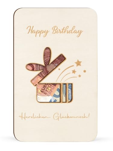 ARTREE Geldgeschenk Geburtstag aus Holz – Originelle Geldkarte Geburtstag | Geld & Gutschein stilvoll verschenken, Holzkarte mit Herzlichen Glückwunsch