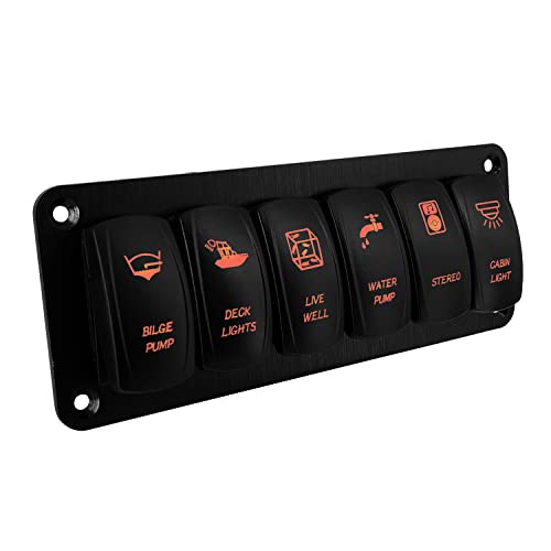 Image of 6 Way Customize RV Rocker Switch Panel Amber Led Boat Switch Panel Waterproof for Marine Yacht Motorcycle Polaris Can Am Commander Dashboard IP66