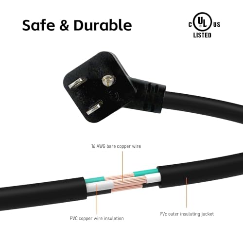 EP 16/3 3 Ft Flat Plug Short Extension Cord, Angled 90° Plug, Black EP 16/3 3 Ft Flat Plug Short Extension Cord, Angled 90° Plug, Black - Image 5