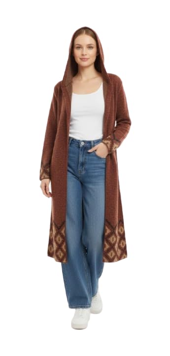 hautemoda Women's Woollen Long Front Open Shrug with hoodie with Pockets-picture-12