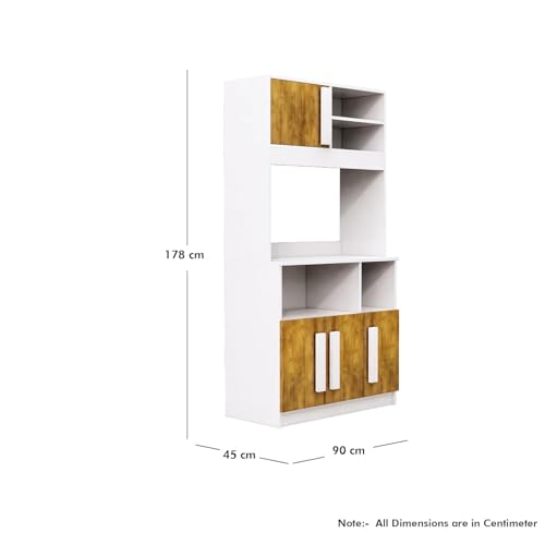Image of Bniture Multipurpose Kitchen Cabinet | Engineered Wood Crockery Cabinet Modern with 4 Doors & Shelves | Crockery Unit for Dining Area | Kitchen Crockery Cabinet for Home | Frosty White & Giant Wood