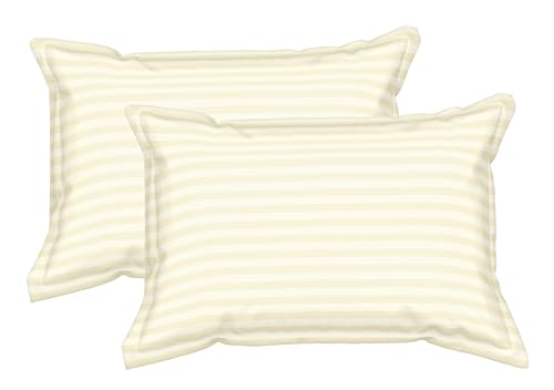 Image of 100% Cotton Bed Sheets for King Size Bed, 1 Bedsheet Super King Size Bed Cotton 112x108 Inch with 2 Pillow Covers | 300 TC Plain Bedsheets for King Size Bed Solid Stripes (Ivory)