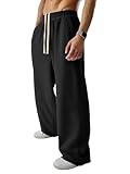 JMIERR Mens Baggy Loose Fit Raw Hem Sweatpants Casual Drawstring Pants Y2K Wide Leg Stretchy Pants with Pockets Black