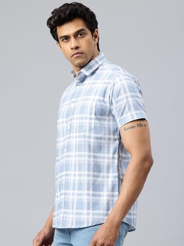 Image of Majestic Man Men Slim Fit Pure Cotton Checkred Half Sleeve Casual Shirt