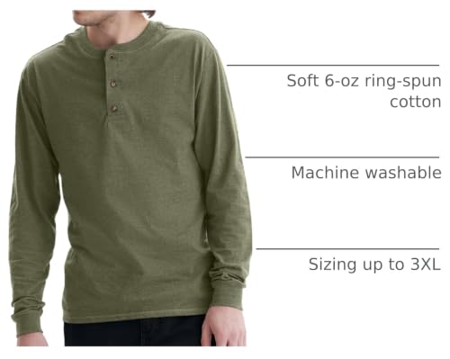 Image of Hanes Mens T-Shirts, Men's Beefyt Henley Shirts, Men's Cotton Long Sleeve Shirts