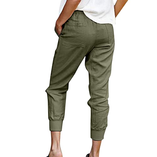 Pantaloni da donna in lino, a vita alta, lunghi