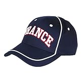 Sport et classe, vente casquette tricolore France idéale pour votre style supporters des bleus en foot, rugby... Cette casquette marine France pas cher est brodée sur le top d'un gros logo France en lettres 3D blanches au liseré rouge pour une belle finition soignée, un passepoil blanc décore la visière ronde et le top pour une originalité tendance. La taille de cette belle casquette baseball France se règle simplement par un strap velcro pratique.
