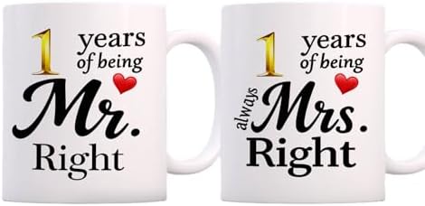 SIUNY 1 Year Anniversary For Couple Coffee Mugs Set of 2-1st Wedding Gifts Decorations for Parents Grandparents Husband Wife Him Her 11oz (1st)