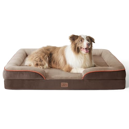 Image of Bedsure L Plus Orthopedic Dog Bed for Large Dogs - Washable Dog Cat Bed Waterproof, L Plus Big Comfort Dogs Couch Sofa with Washable Removable Cover, Pet Bed with Nonskid Bottom, Brown, 38 inch