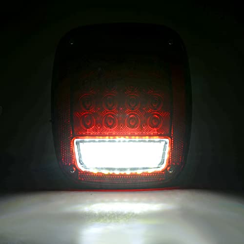 Limicar Rv Tail Lights, Square 43 Led Trailer Lights, 2Pcs Red/White Trailer Light Kit, Stop Turn Back Up Reverse Tail Lights With License Plate Light For Truck Trailer Boat Rv Jeep Yj Tj Jk Cj #TOP5