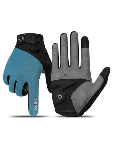 INBIKE Guantes de Ciclismo MTB Moto Bicicleta Montaña de Dedo Largo para Hombre con Pantalla Táctil de 2 Dedos y TPR Pads Elástico Transpirable y Multifuncional Reflectante Logo, Verde,S