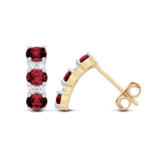Image of 9ct Yellow Gold on Silver Ruby CZ Drop Stud Earrings