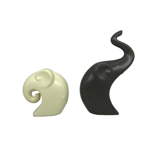 Image of NOSCOMP Home Decor Couple Elephant Statue Ceramic Figures Showpieces for Home Decor - (Set of 2, Black, White)