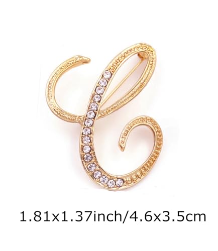 Image of vmcoatdu Women A-Z Initial Pins 26 Letters Pins Gold Plated Metal Brooches Clear Crystal Rhinestone Brooch Breastpin Badge