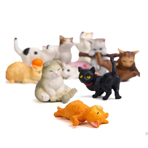 Halloluck 10 Pcs Kawaii Cat Characters Toy Mini Figure Collection Playset, Cake Topper, Plant, Automobile Decoration, Miniature Decorations, Landscape Scenes #TOP2