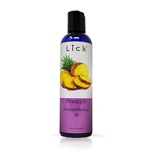 Pineapple Flavored Massage Oil – Edible Body Oil Infused with Vitamin E, Sweet Almond Oil, Coconut Oil – Skin & Body Safe, Non-Sticky Feel, Vegan – Portable Travel-Ready Bottle 4 oz