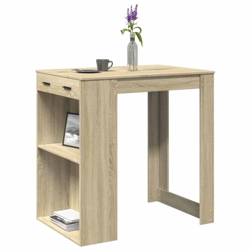 QINXIXINAIXI Mesa de bar de roble Sonoma, 102 x 70 x 103,5 cm, material de madera con 2 estantes y 1 cajón, mesa alta para cocina, salón, comedor, espacio de almacenamiento, muebles, duradera
