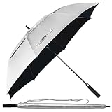 Fulynmen 68 Inch UPF 50+ Sun Umbrella UV Protection Windproof Golf Umbrella Double Canopy Vented Auto Open Silver/Black