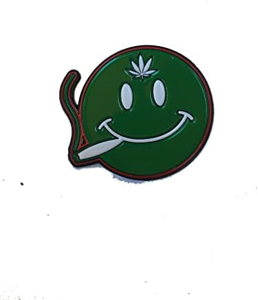 PIN Green Smiley Face Smoking Joint Weed Pot Get lapel hat pin durable strong post pinbacks new unopened in original bag novelty fun shakedown street lot pin grateful deadhead cartoons silly image 5