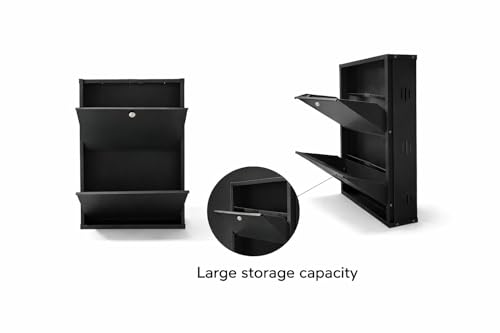 Image of Shoe Rack, Wall Mounted and Freestanding Metal, Multiple Shelf Options, White and Black (Black, 2)