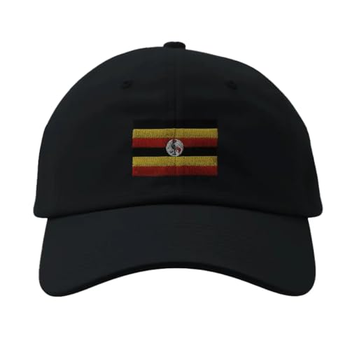 Casquette drapeau de l'Ouganda noir brodée ajustable pour homme et femme