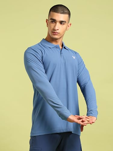 Image of TECHNOSPORT Mens Slim Fit Polyester Active Wear Collar Polo T-Shirt with Long Sleeves for Workout, Sports