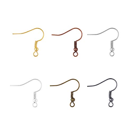 Pandahall 1Box/120Pcs 6 Colors Iron Earring Hooks French Ear Wire With Ball Coil For Dangle Earrings Mixed Color #TOP4