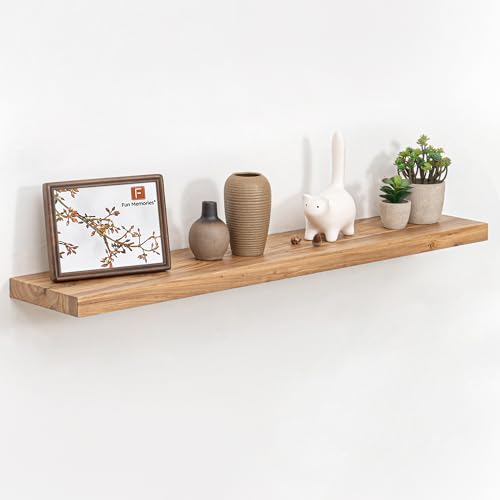 Fun Memories Estantes flotantes para decoración de pared, estantes de madera maciza de olmo de 42 pulgadas con soportes invisibles, diseño resistente para sala de estar y cocina, color natural