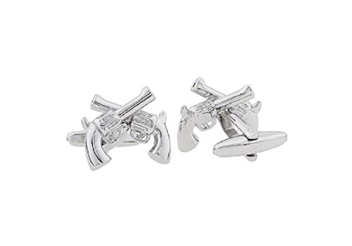 MRCUFF Pistols Handguns Crossed Dueling 6 shooters Gun Pair Cufflinks in a Presentation Gift Box & Polishing Cloth2