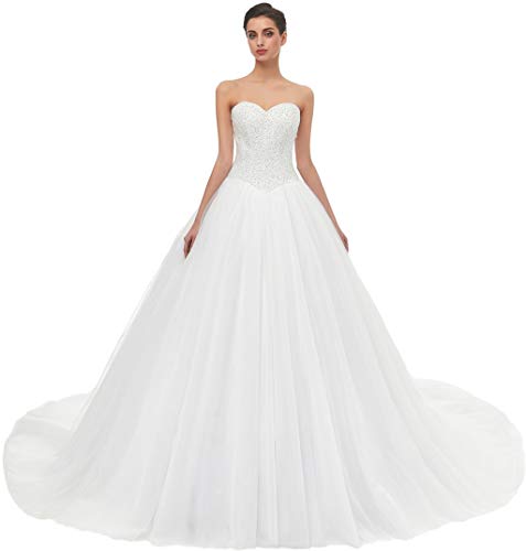 Likedpage Sweetheart Tulle Ball Gown Wedding Dress, A-line Bridal Gown with Train Ivory US8