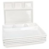 MamboCat Lot de 6 assiettes à fondue I Porcelaine blanche I Rectangulaire avec 4 compartim...