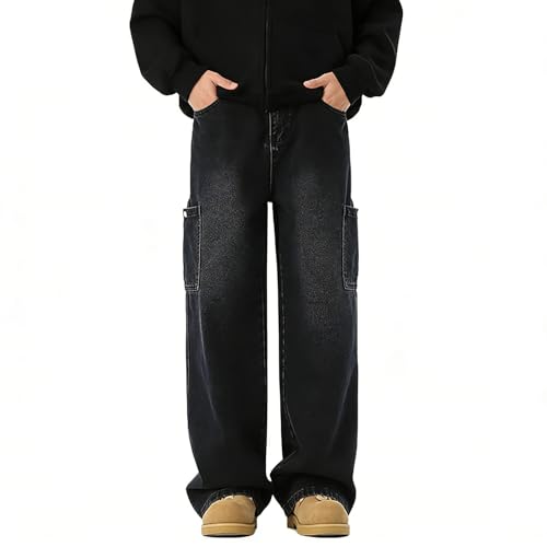 Pantalones vaqueros para hombre, efecto vintage, pantalones informales de pierna ancha, pantalones informales, pantalones vaqueros informales, pantalones vaqueros holgados para hombre, pantalones