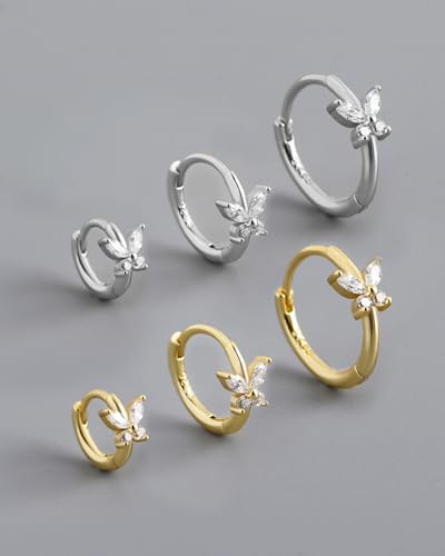 COCHARM 14K Real Gold Plated 925 Sterling Silver Cartilage Hoop 20 Huggie Hoop Earrings Butterfly Helix Earrings Tragus Daith Rook Piercing Jewelry for Women Men4