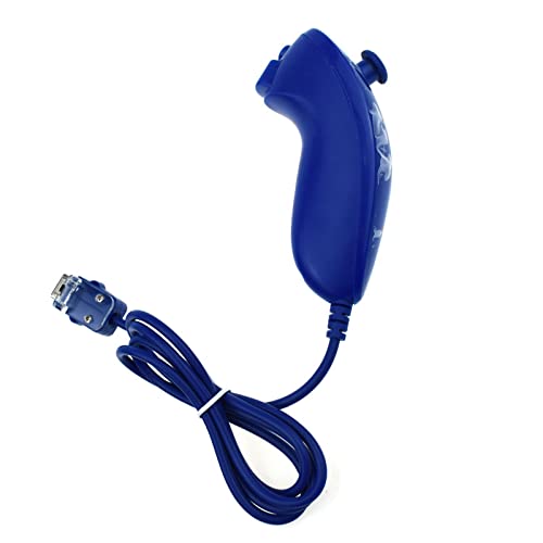 2 In1 Built-in Motion Plus Remote Controller for Wii Nunchuck Controller with Silicone Cover Strap (Nunchuck Blue)
