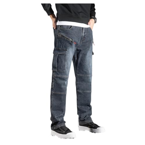 Men's Stretch Regular Fit Straight Leg Cargo Jeans Pants with Zipper Pocket 28-44