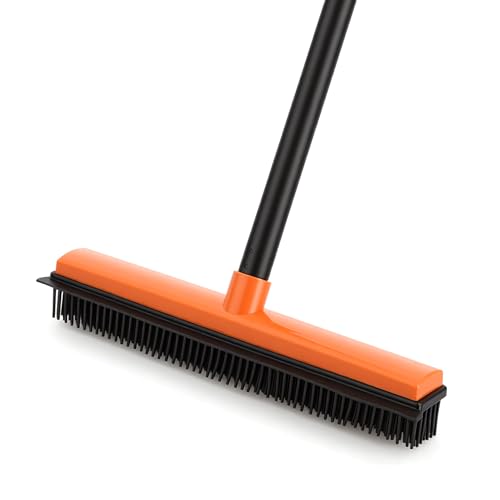CLEANHOME Rubber Broom for Pet Hair on Carpet & Stairs Adjustable Long Handle Rubber Broom & Squeegee Pet Hair Remover Tool for Hardwood Tile Floors Dog Cat Hair Broom