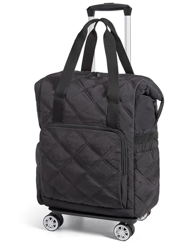 BAGSMART Rolling Duffle Bag with Wheels, 35L Carry on Travel Bag with Detachable Wheels, PVC Wet Pocket Duffel bag with Wheels, Black