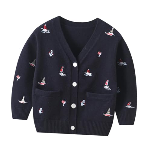 Kids Knit Cardigan Long Sleeve Blue Sailboat Embroidery Sweater for Boys and Girls 2-4 Years3