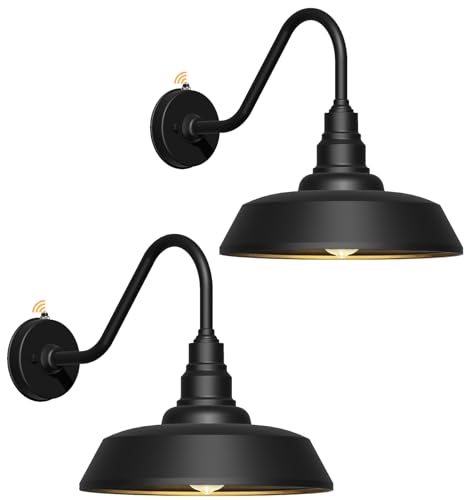 Franing 15 Inch Large Outdoor Gooseneck Barn Light Dusk to Dawn Barn Lights 2-Pack Exterior Classic Black Barn Light for Porch Farmhouse Garage Gooseneck Lighting