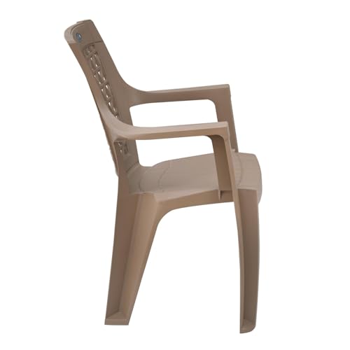 Image of Nilkamal Elevate Plastic Chair with Arm | Set of 4 | Stackable Chair | for Living Room, Bed Room, Kitchen, Balconies, Outdoor | Rattan Dark Beige