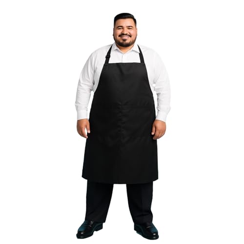 King Mills Tablier de cuisine unisexe avec poches, idéal pour Xl Xxl ou taille W38+. Extra large et long. (Noir)