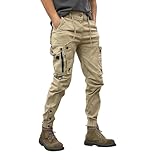 FQZWONG Men's Casual Cargo Pants Fashion Elastic Waist Drawstring Pants Cool Hip Hop Denim Trousers Tapered Sweatpants（Khaki,Large