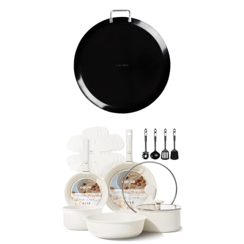 Vasconia Comal Antiadherente Aluminio 30cm Negro + CAROTE Juego 15 ollas sartenes antiadherentes mango desmontable extraíble apto horno blanco crema