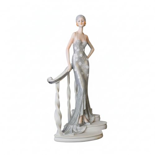 Comfy Hour 13.7" Resin Art Deco Lady Figurine, Silvery Sparkle