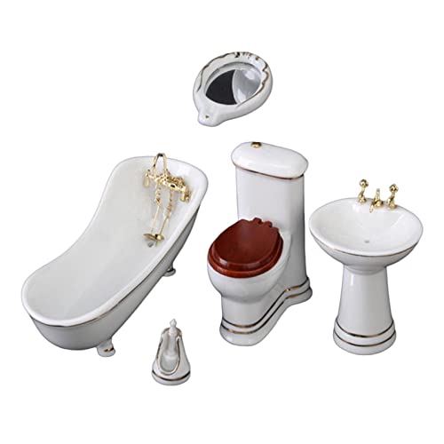 predolo 5 Pieces Miniature Bathroom Set Miniature Dollhouse Decoration Accessories Miniature Wash Ba