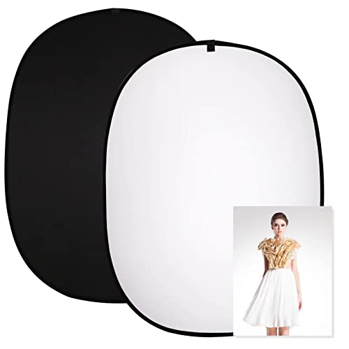 5 * 6.5 ft (2mX1.5m) 2 in 1 Cotton Muslin Black White Collapsible Reflector Backgrounds Portable Collapsible Reversible Photography Backdrop with Carrying Bag