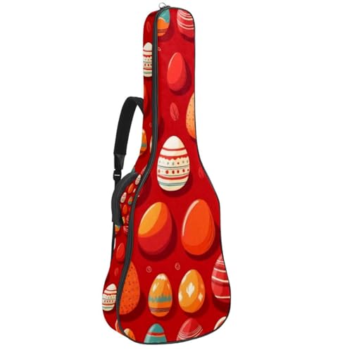 Housse guitare acoustique 41 pouces imperméable et rembourrée avec motif œuf de Pâques rouge