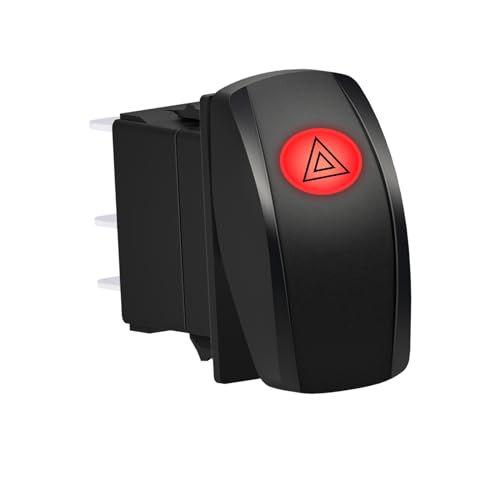 BANDC Hazard Warning Rocker Switch Single Red Light 5 Pin DPST ON Off Led Toggle Switch Waterproof 12V 20A Push Button Switch for ATVs UTVs RVs Car Boat