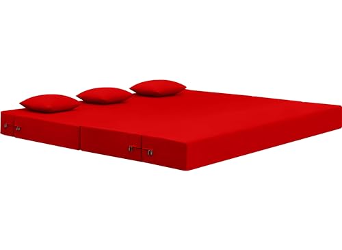 Image of AMATA Instant 3 Seater Foldable Sofa Cum Bed red Suede Velvet Fabric with 2 Pillow Perfect for Home Living Office Room and Guests (3 Year Warranty) (red, Instant 3 Seater Sofa Cum Bed)