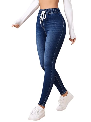 Floerns Women's Casual Drawstring Waist Skinny Jeans Workout Denim Pants4